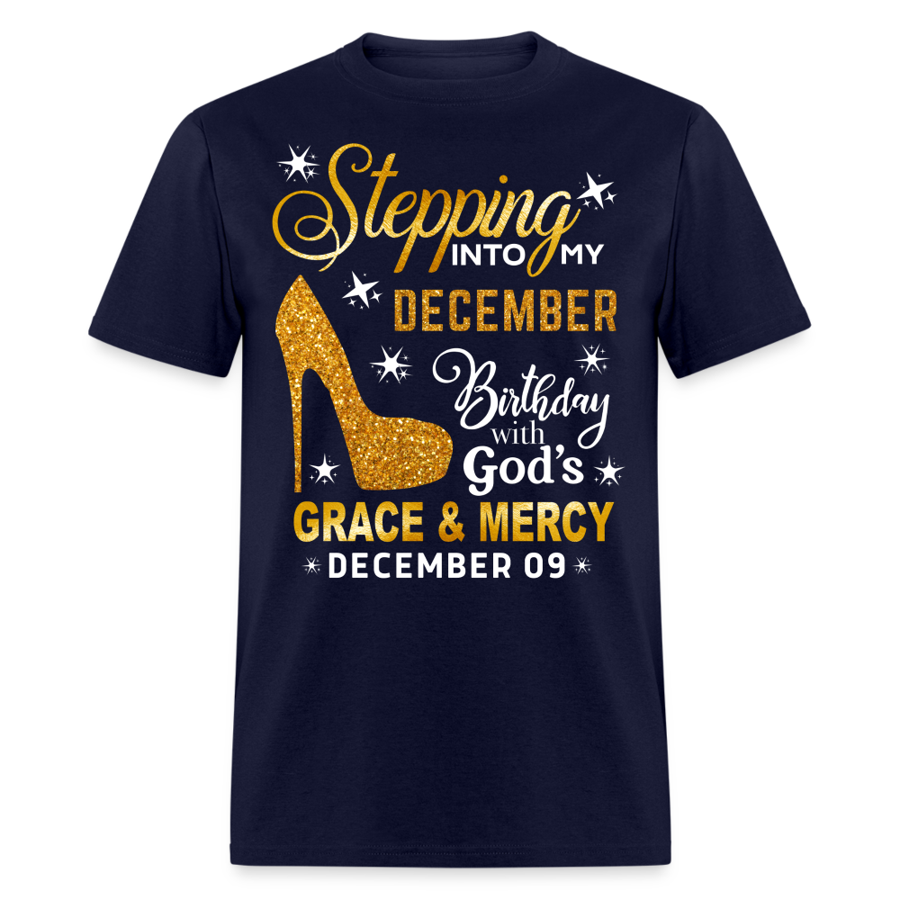 STEPPING INTO MY DECEMBER 09 BIRTHDAY UNISEX SHIRT - navy