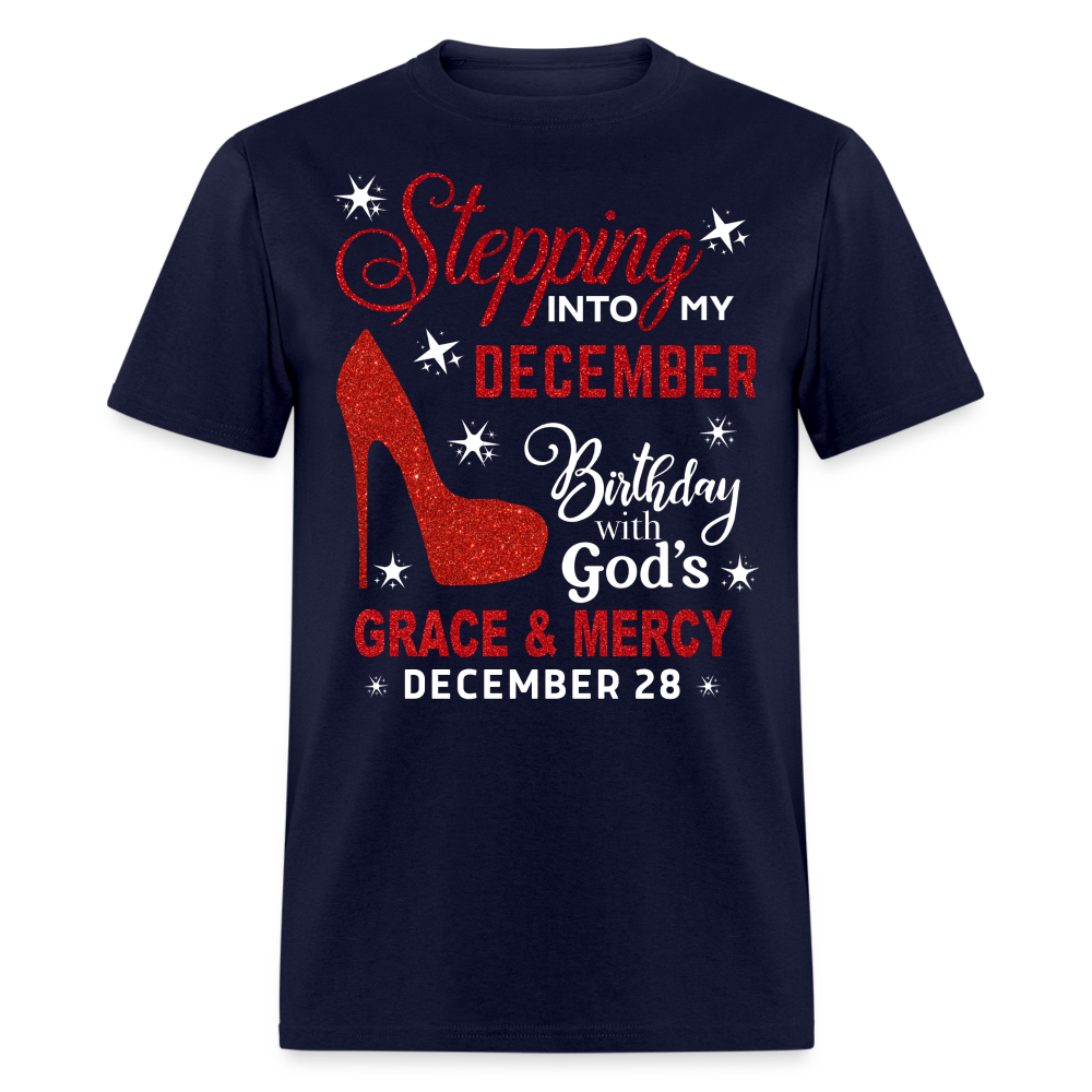 STEPPING INTO DECEMBER 28 BIRTHDAY UNISEX SHIRT - navy