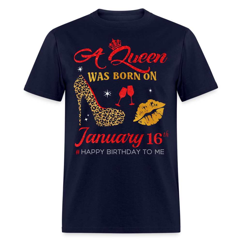 BIRTHDAY QUEEN JANUARY 16TH SHIRT - navy