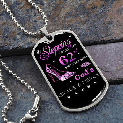 STEPPING INTO 62ND BIRTHDAY NECKLACE
