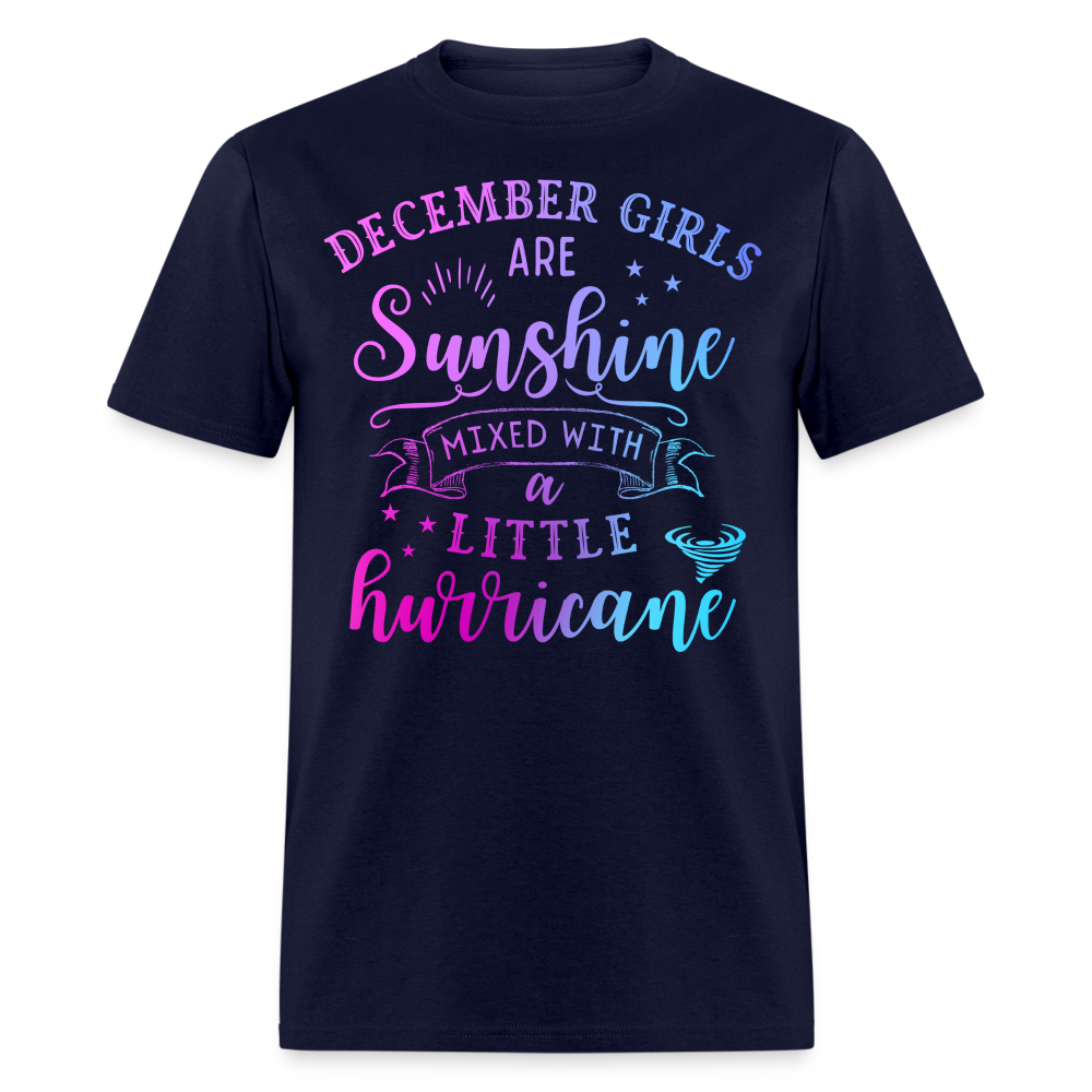 DECEMBER GIRLS ARE SUNSHINE MIXED WITH A LITTLE HURRICANE UNISEX SHIRT - navy