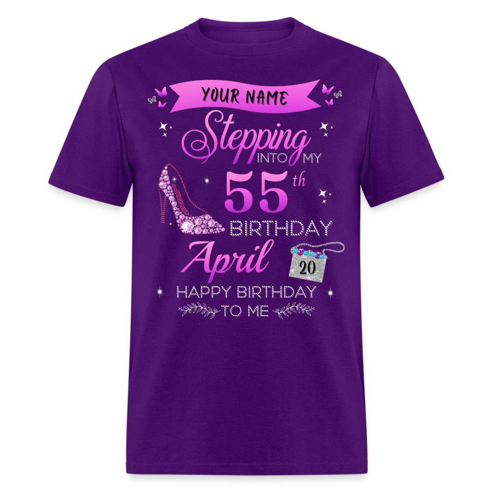 PERSONALIZABLE APRIL STEPPING BIRTHDAY UNISEX SHIRT - purple