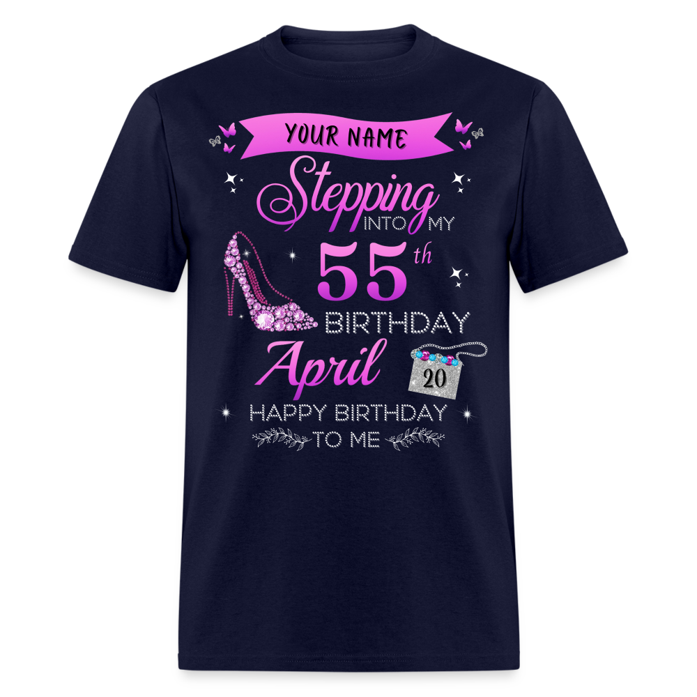 PERSONALIZABLE APRIL STEPPING BIRTHDAY UNISEX SHIRT - navy