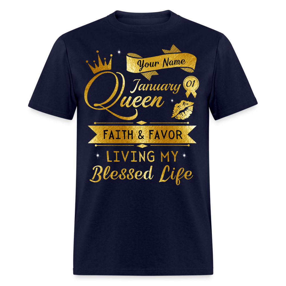 PERSONALIZABLE JANUARY FAITH AND FAVOR UNISEX SHIRT - navy