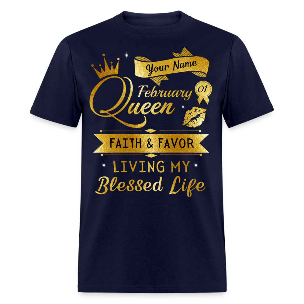 PERSONALIZABLE FEBRUARY FAITH AND FAVOR UNISEX SHIRT - navy